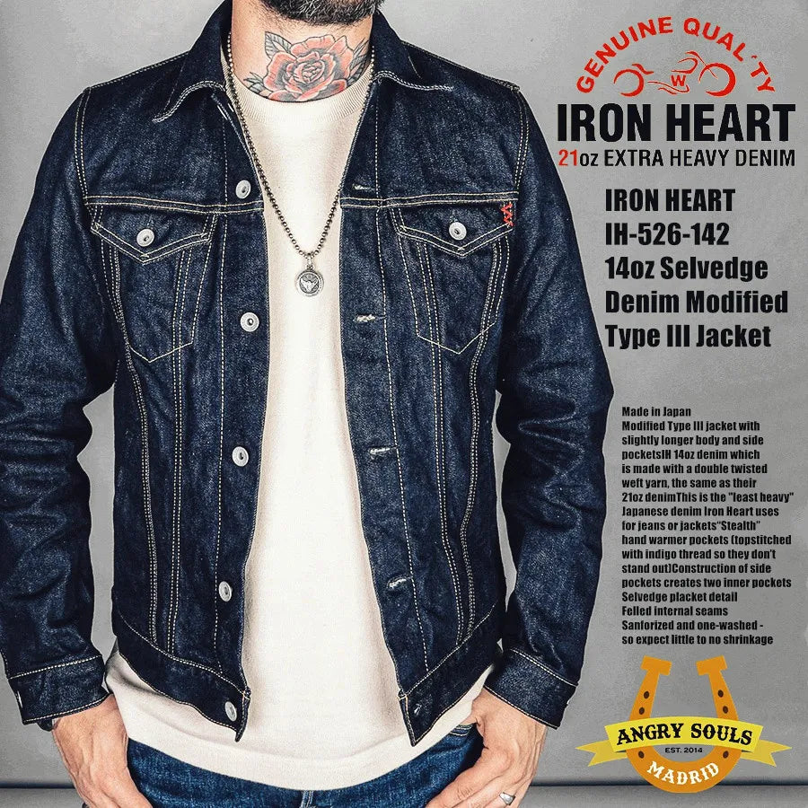 IRON HEART "TypeIII" 14oz Indigo one-wash heavy-duty denim jacket