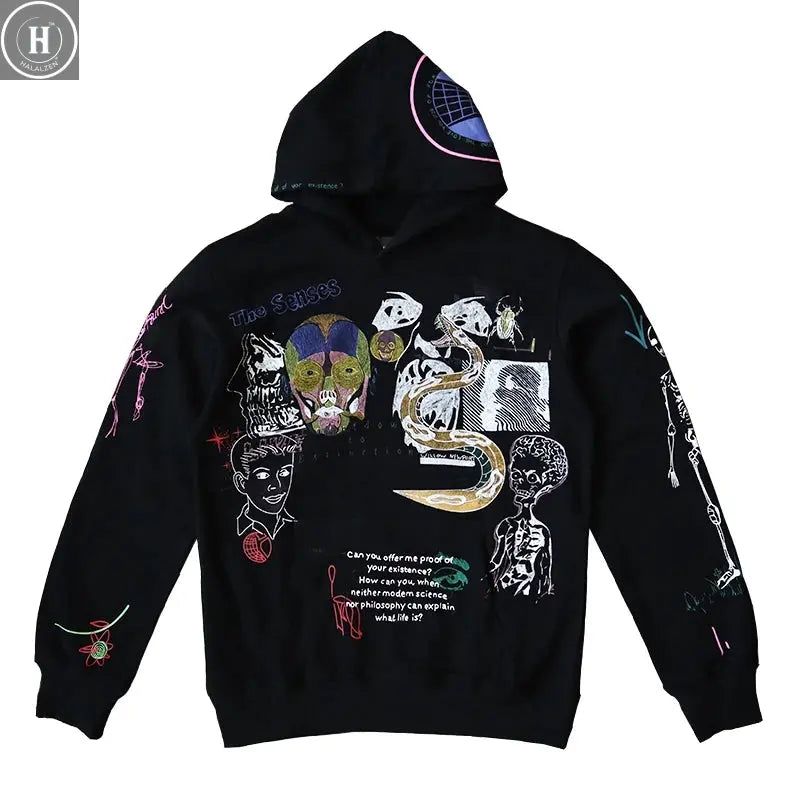 Sinjahlton Hand-Painted fiti Ins-Sle  Design Hoodie Sweatirt Youth Trend Cotton 00% Overhead Hooded Jaet HALALZEN