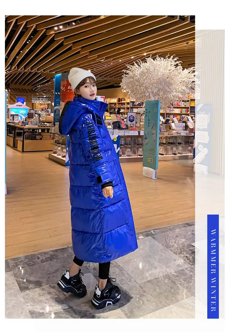 2024 New Waterproof Coats Fashion Winter Down Cotton Jacket Womens Glossy Colorful Femme Thick Warm Long Hooded Puffer Parkas