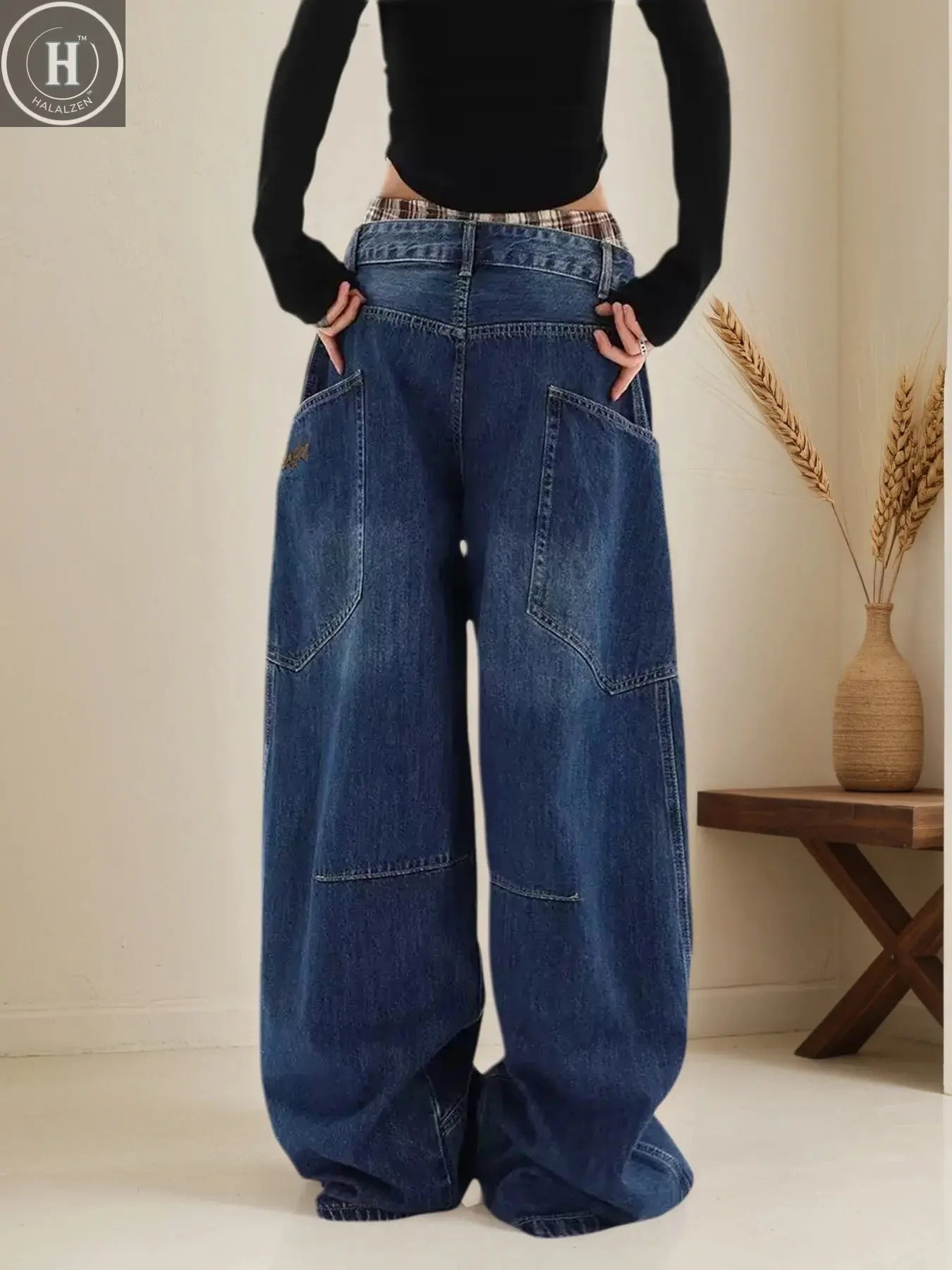 2025 New Women's American Flared Baggy Knife Jeans, Loose Wide-Leg Floor-Length Pants, Perfect for Everyday Wear Halalzen UK