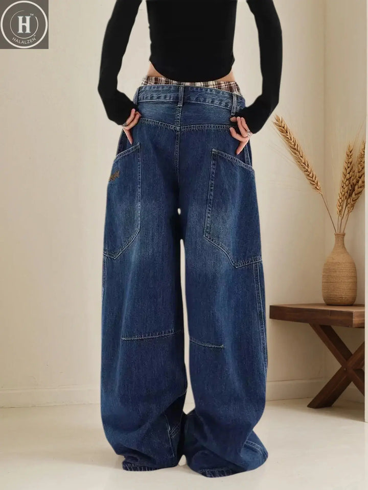 2025 New Women's American Flared Baggy Knife Jeans, Loose Wide-Leg Floor-Length Pants, Perfect for Everyday Wear Halalzen UK