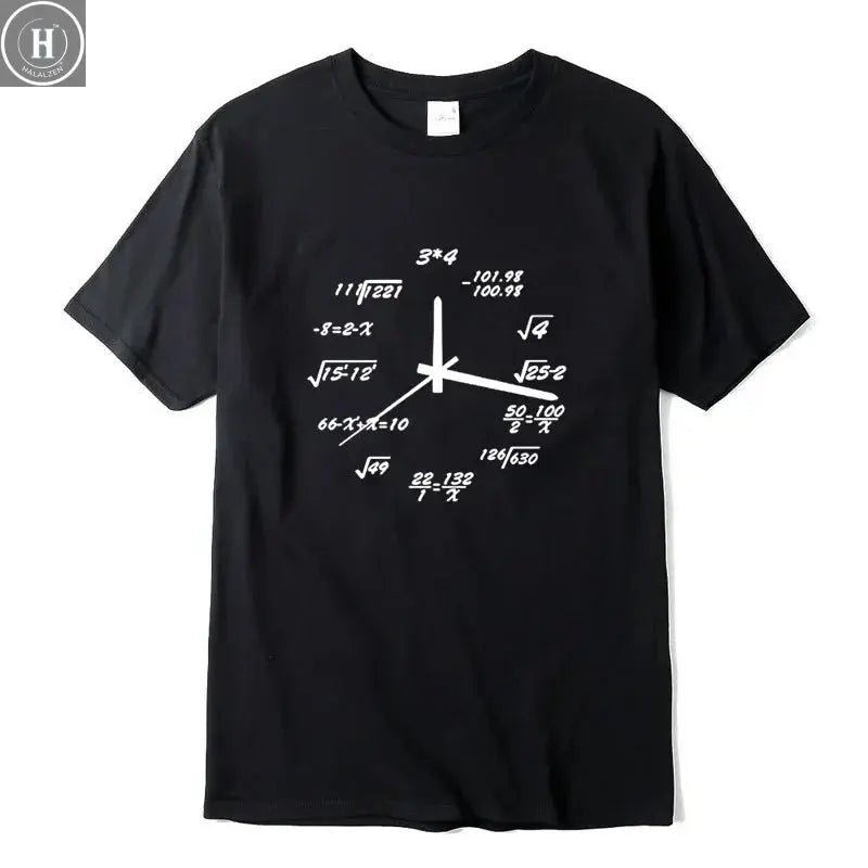 Men's T-shirt 100% Cotton Casual Funny Math Clock Print Summer Loose O-neck T Shirt for Men Short Sleeve T-shirt Male Tops HALALZEN