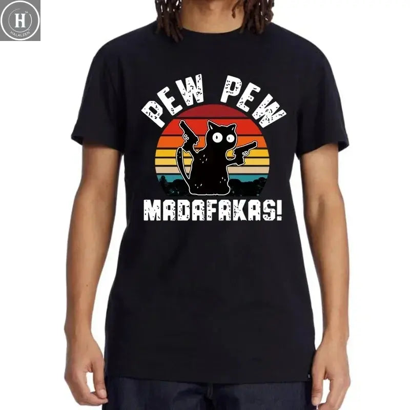 Summer Casual Men's High Quality T-shirt 100% Cotton Cool Funny Cat Printed T-shirt Casual O-neck Loose for Men T Shirt Tees Top HALALZEN