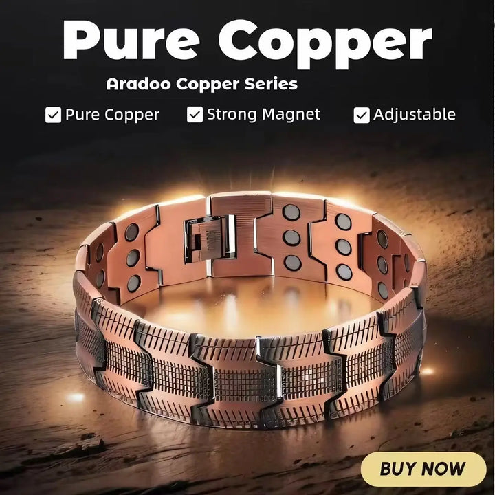 3-Row Magnetic Copper Bracelet for Men - Adjustable  Cuff with Free Tool, Valentine's Gift for Dad Husband