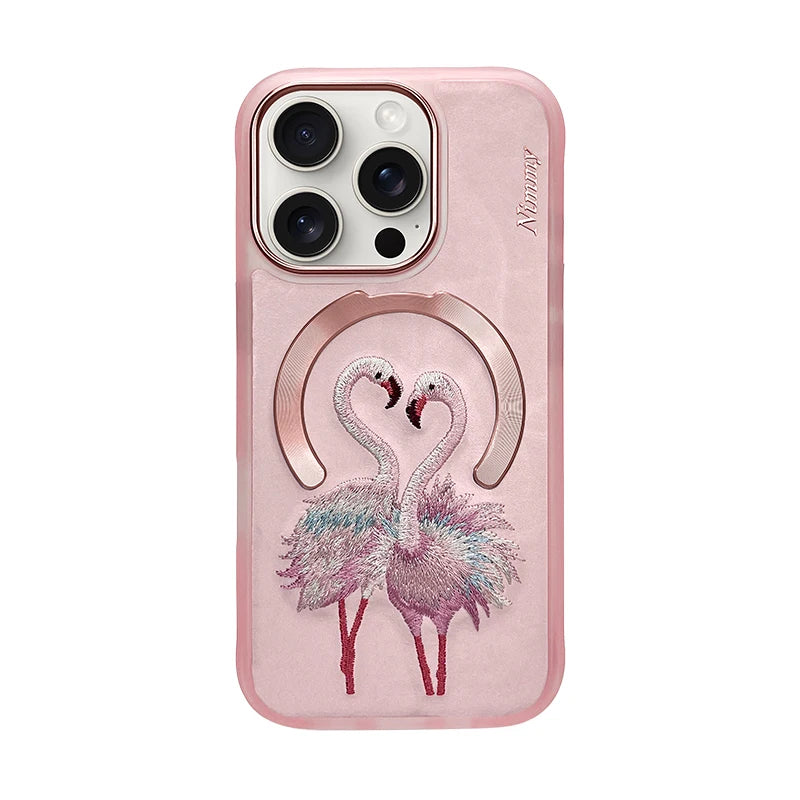 Dragon Phoenix 3D Embroidery Protective Case For iPhone 16 Pro Max Magnetic Wireless Charger Trend Original Fashion Cover