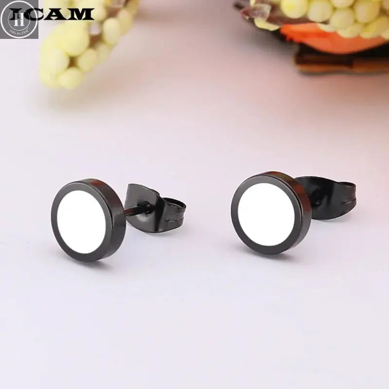 ICAM Fashion Bohemian Vintage Earrings Jewelry Cute Black Geometric Round Stainless Steel Stud Earring Best Gift for Women Girl HALALZEN