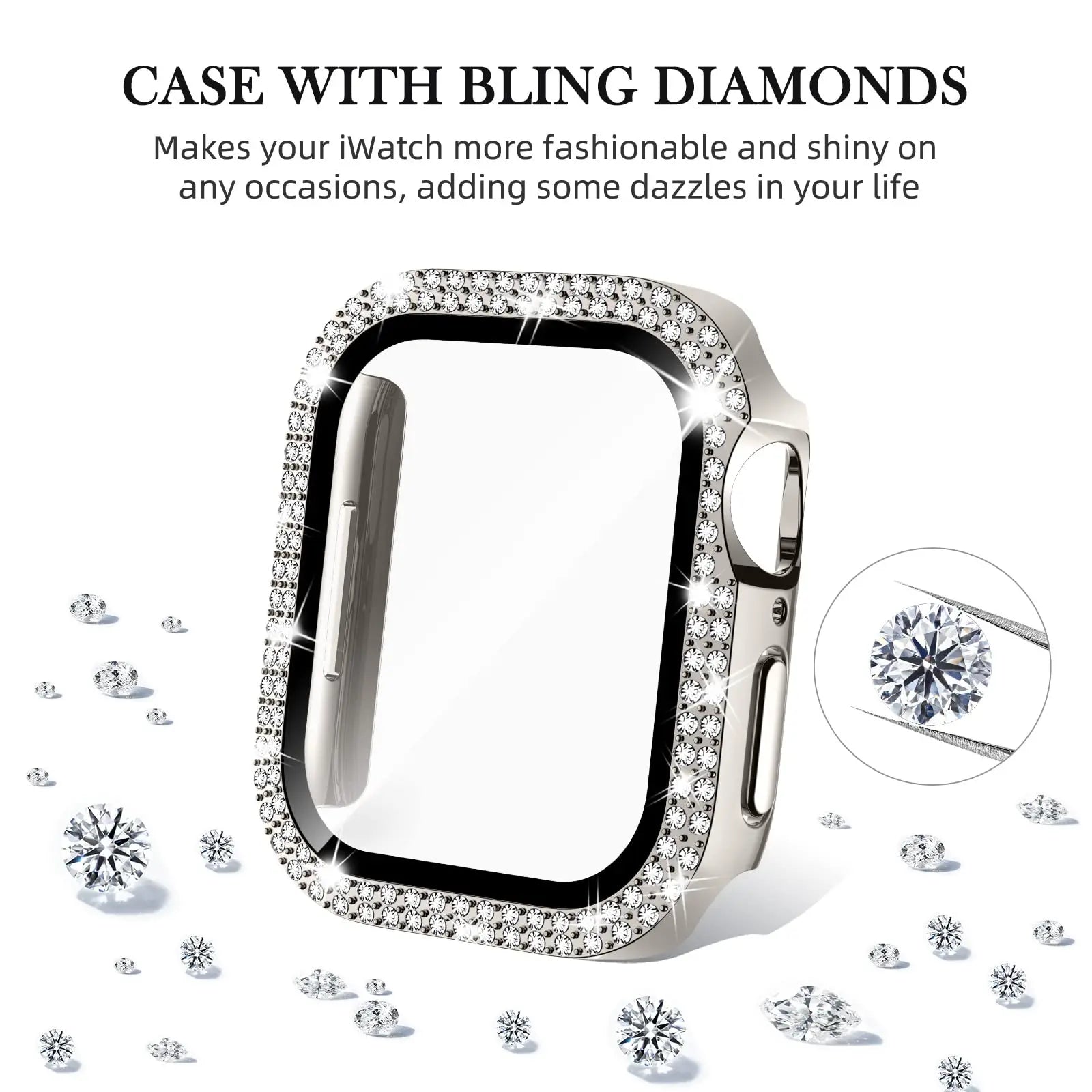 Glass+Diamond Cover For Apple watch case 46mm 40mm 44mm 41mm 42mm 45mm Bling Bumper Protector iWatch Series 11 10 9 SE 7 8 case