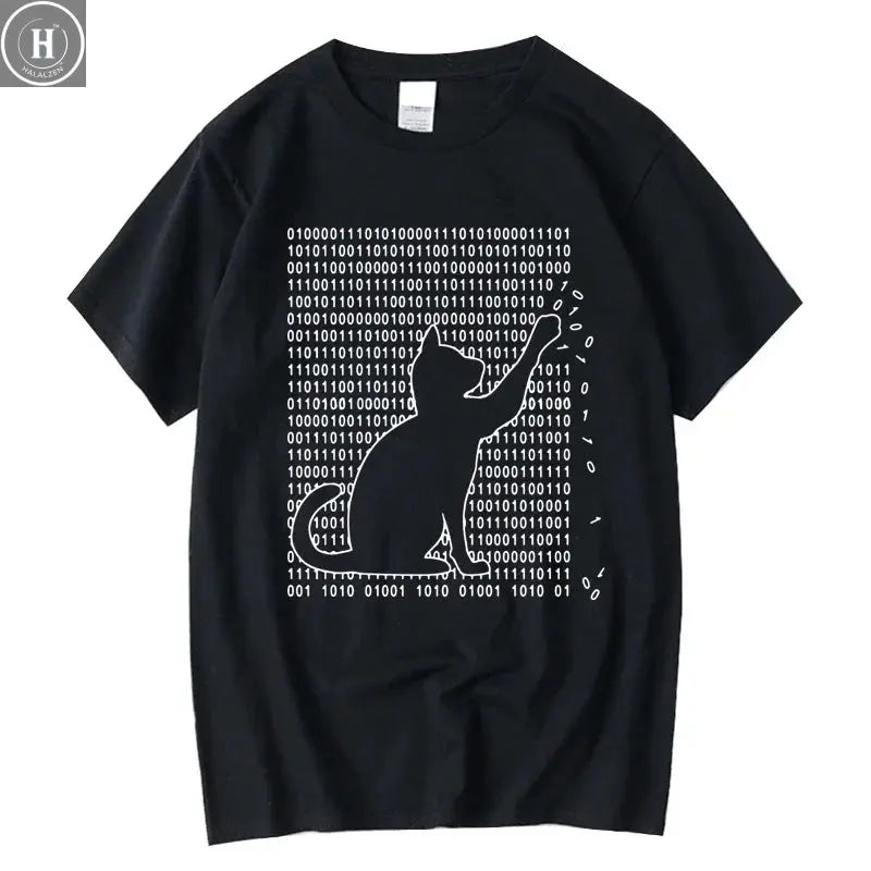 Men's High Quality T-shirt 100% Cotton Funny Cool Cat Design Print Summer Loose Short Sleeve for Men T-Shirt Male Tops Tees HALALZEN