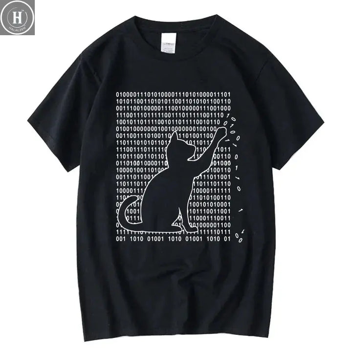 Men's High Quality T-shirt 100% Cotton Funny Cool Cat Design Print Summer Loose Short Sleeve for Men T-Shirt Male Tops Tees HALALZEN