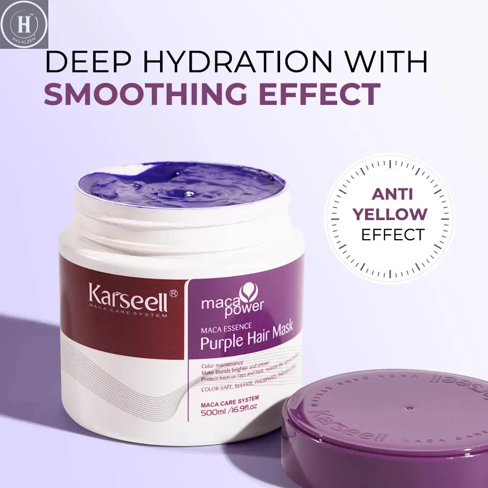 Karseell Purple Hair Mask 16.90 fl.oz 500ml Professional Neutralizes Brass Yellow Tones For Blonde Silver Gray Highlighted Hair HALALZEN