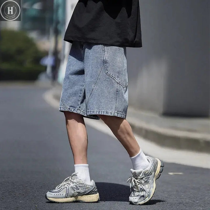 Spring Washing Jean Pants Men Street Cowboy Denim Shorts Neutral Loose Cropped Pants Casual Fashion Pocket Big Size 6xl 7xl 8xl Halalzen UK