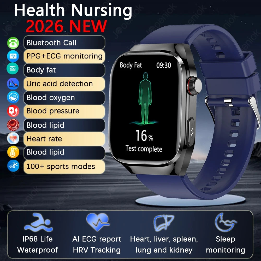 2026 New Professional-Grade Smart Watch Men ECG+PPG Uric Acid Body Fat Health Analysis IP68 Waterproof AMOLED Smartwatch Women