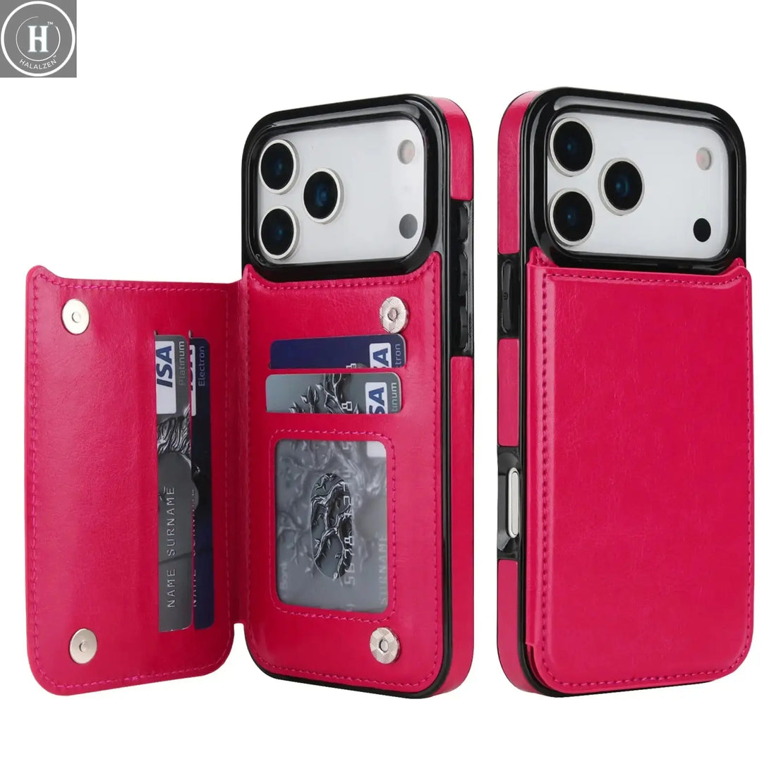 for iPhone Air 17 Pro Max Wallet Case with Card Holder,Faux Leather Kickstand,Double Magnetic Clasp and Durable Shockproof Cover Halalzen UK