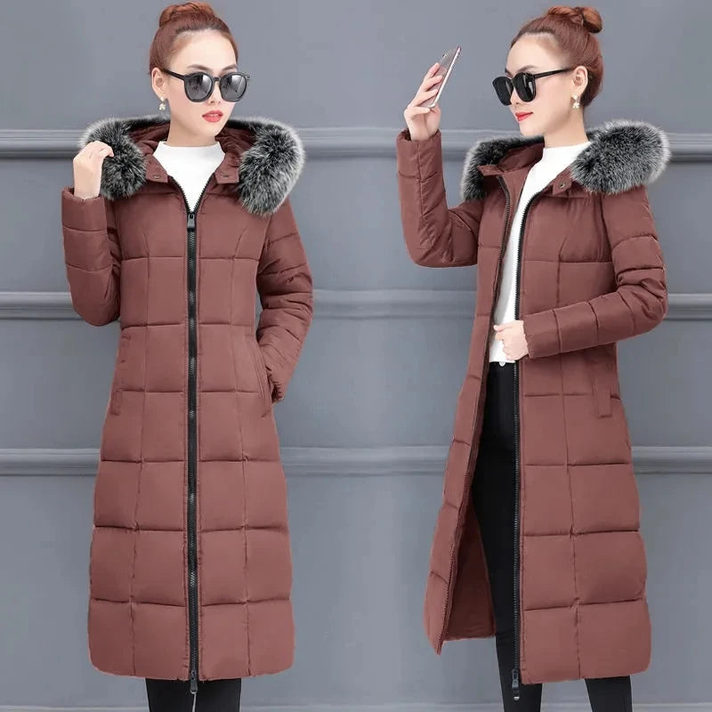 Fashion Warm Hooded Winter Coat Women Fur Collar Jacket Casual Bisic Coats Female Lady Lengthen Thickening Waterproof Slim Parka