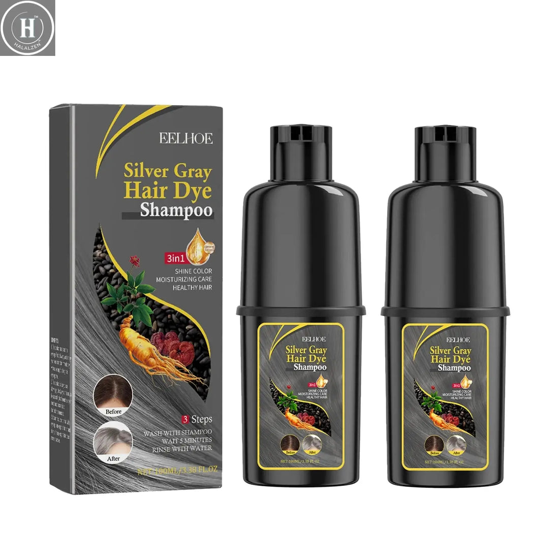 EELHOE 100ml Hair Dye Shampoo Silver Gray Quickly Dye Moisturize Make Hair Soft Shiny High-efficiency Dye Safe Gentle Hair Care HALALZEN