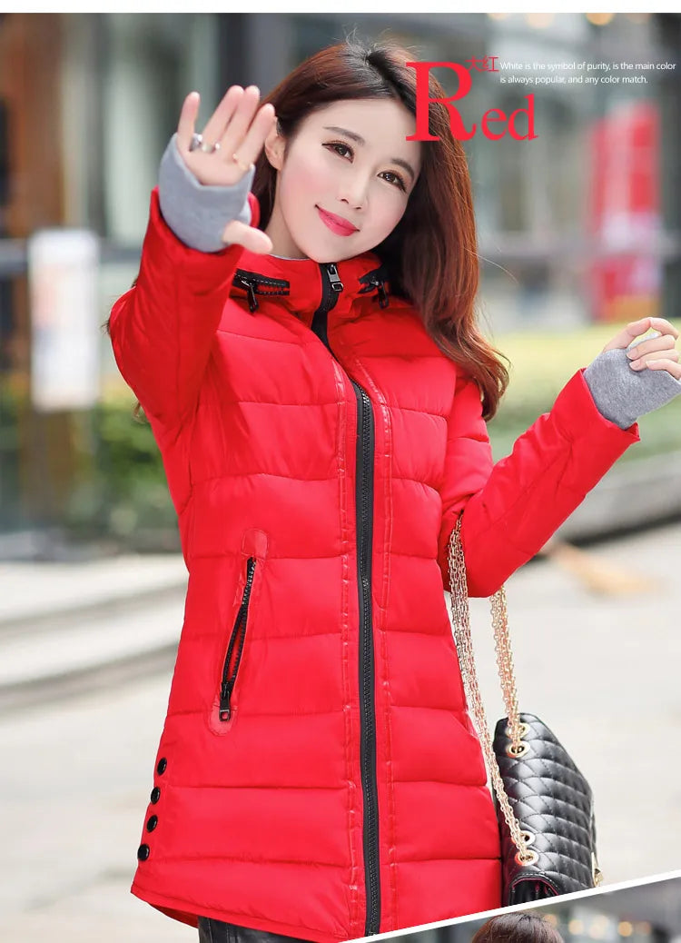 Autumn Winter Clothes Women Down Cotton Fashion Ladies Hooded Coat Female Medium-long Thickening Waterproof Slim Casual Jacket