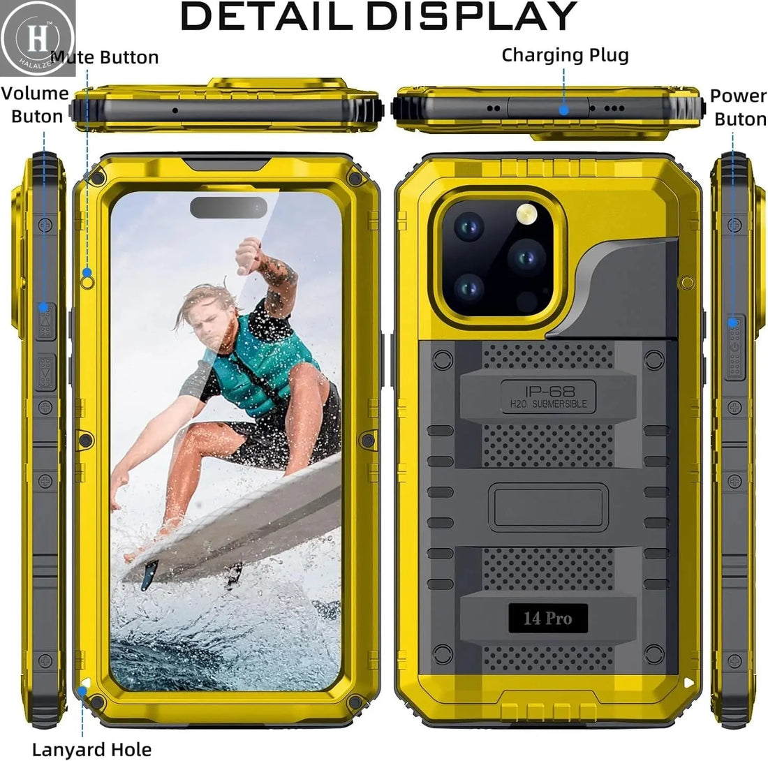 For iPhone 15 14 13 12 11 Pro Max XS XR 8 7 Plus SE3 IP68 Waterproof Rugged Metal Armor Case Shockproof Cover Screen Protector Halalzen UK