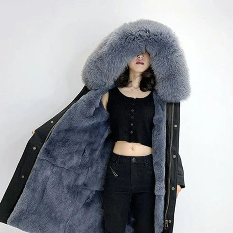 2024 Winter Big Fur Collar Women Parka Long Snow CoatWool Liner Warm Streetwear Jackets Female Windproof Rainproof Warm Outwear