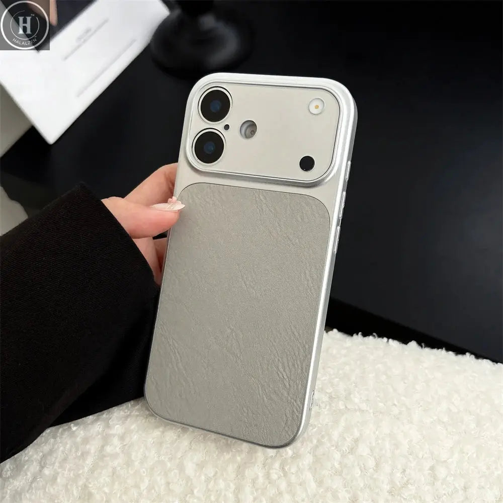 Luxury Large Window Leather Phone Case For iPhone 17 16 15 14 13 Pro Max Lens Protection Matte Shockproof Plating Back Cover Halalzen UK