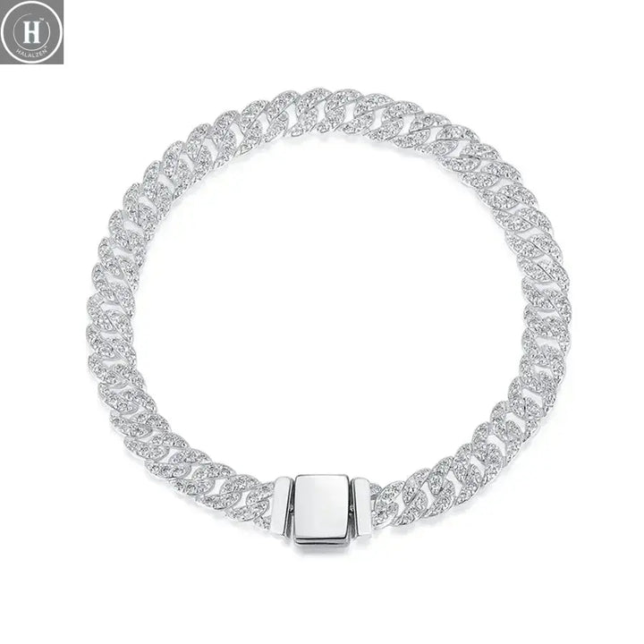 New Shiny Cuban Chain Densely Inlaid Eternal Chain Bracelet Necklace Jewelry Charm Women's Boutique Gift Suitable for Daily Wear HALALZEN