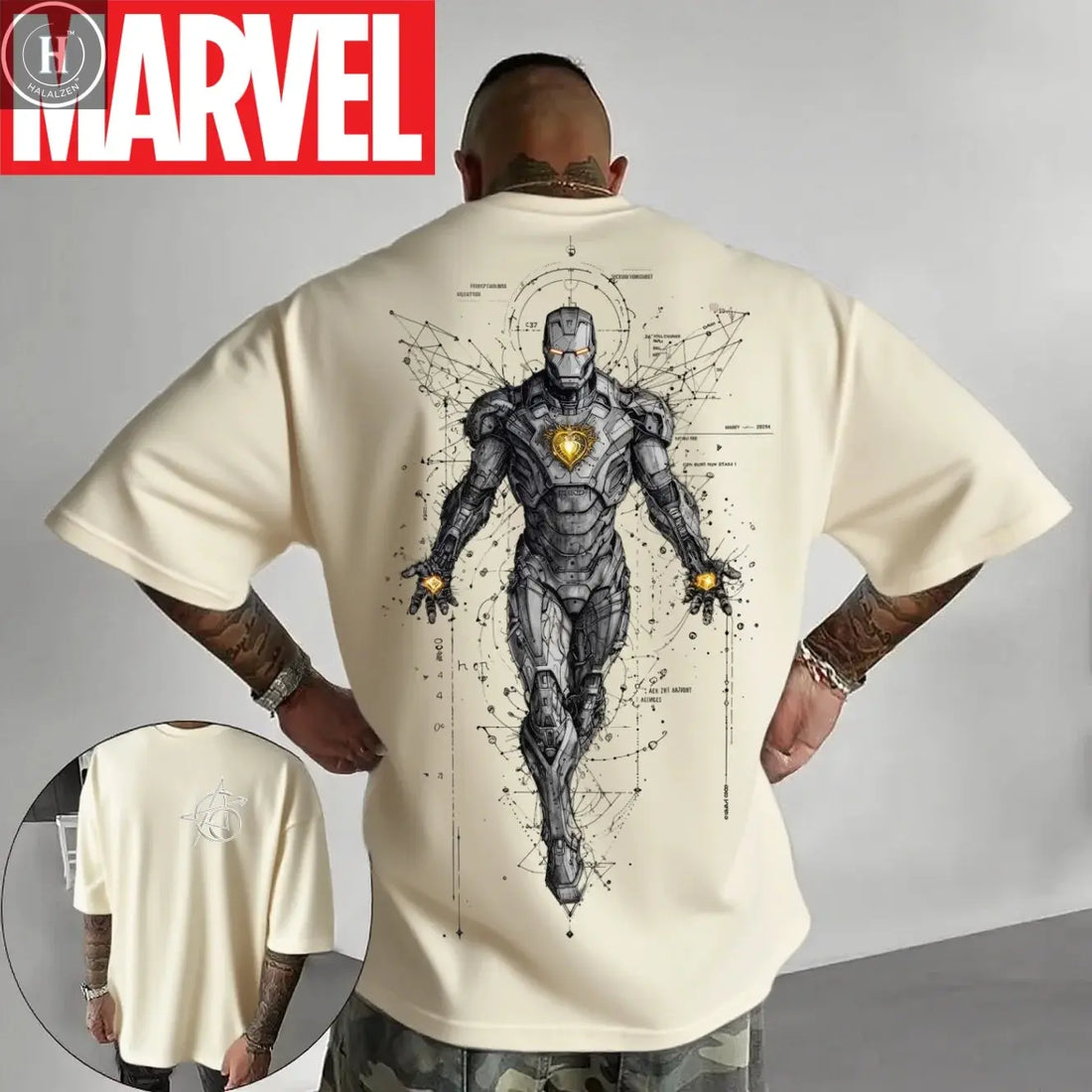 Marvel Genuine 2026 New T-Shirt Retro Superhero Black Iron Man Comic Print Plus Size Men's Hooded Sweater Loose Thermal Top HALALZEN