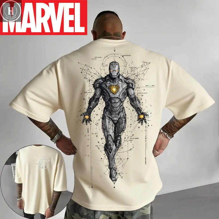 Marvel Genuine 2026 New T-Shirt Retro Superhero Black Iron Man Comic Print Plus Size Men's Hooded Sweater Loose Thermal Top HALALZEN