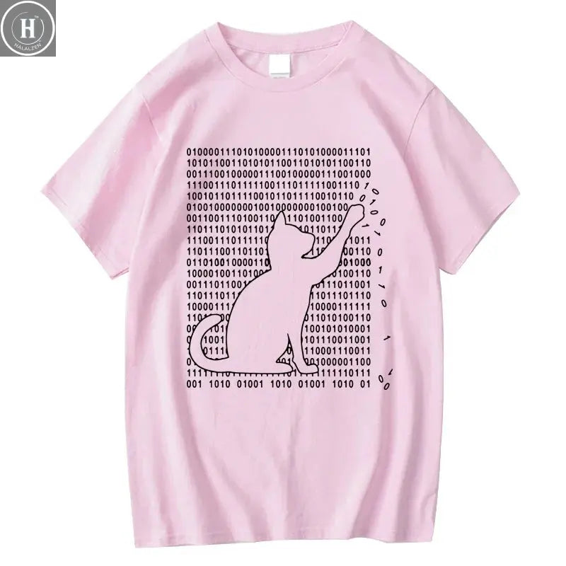 Men's High Quality T-shirt 100% Cotton Funny Cool Cat Design Print Summer Loose Short Sleeve for Men T-Shirt Male Tops Tees HALALZEN