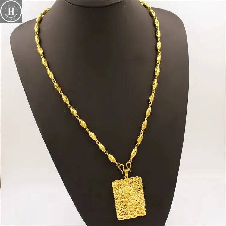 Luxurious 9999 24K real gold men's necklace Guan Gong Guanyin faucet pendant domineering fashion accessories HALALZEN