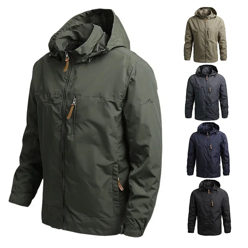 Men Retro Camping Jacket Waterproof Windbreaker Winter Hooded Zip-Up Jackets Man Softshell Army Jacket Cargo Coat Outwear