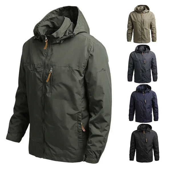 Men Retro Camping Jacket Waterproof Windbreaker Winter Hooded Zip-Up Jackets Man Softshell Army Jacket Cargo Coat Outwear