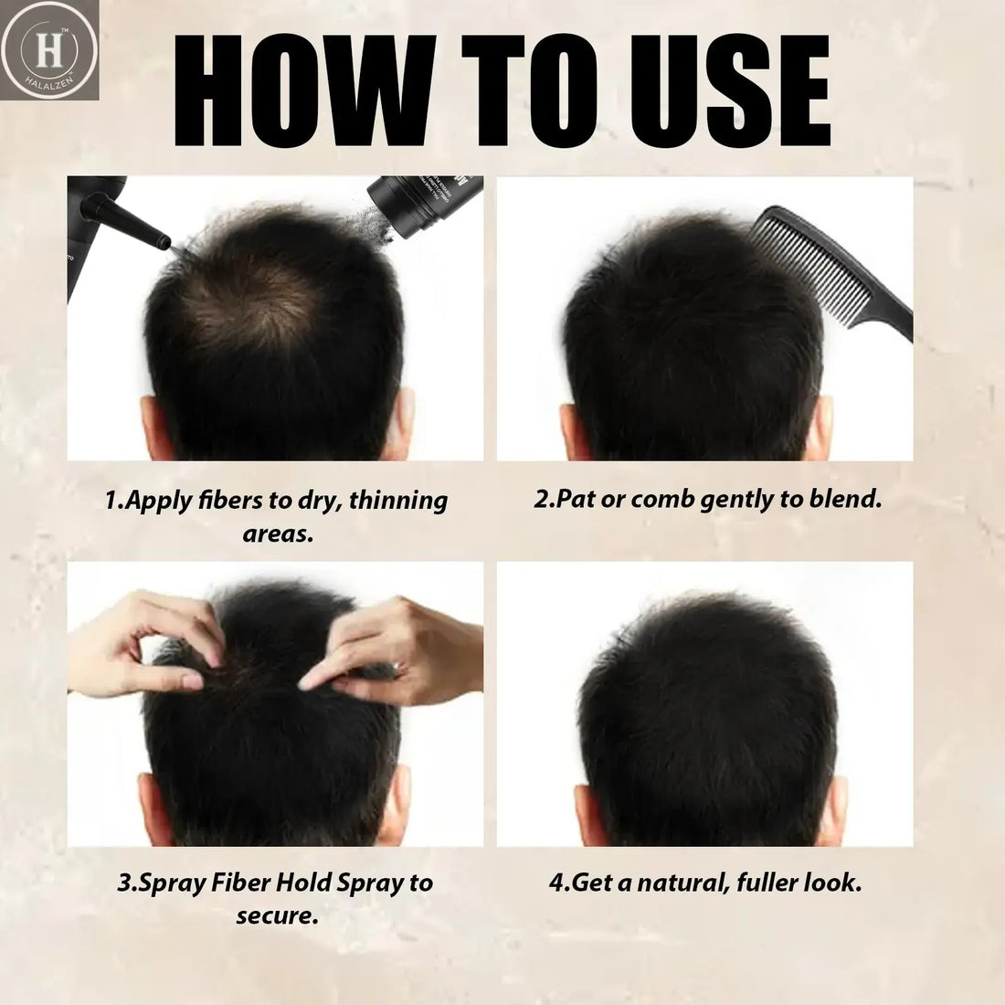 Adglamful Hair Fiber Kit – 15g Fiber Powder + Sprayer, instantly thickens & styles thin hair. Natural-looking, easy use HALALZEN