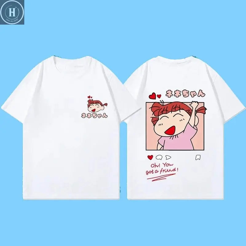 Miniso New Summer Cotton Cartoon Crayon Shin-chan Print T-Shirt Unisex Street Style Summer Fashion Casual Crew Neck Cotton Top HALALZEN