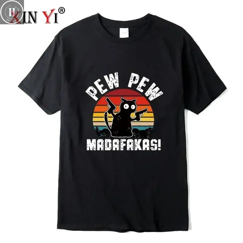 Summer Casual Men's High Quality T-shirt 100% Cotton Cool Funny Cat Printed T-shirt Casual O-neck Loose for Men T Shirt Tees Top HALALZEN