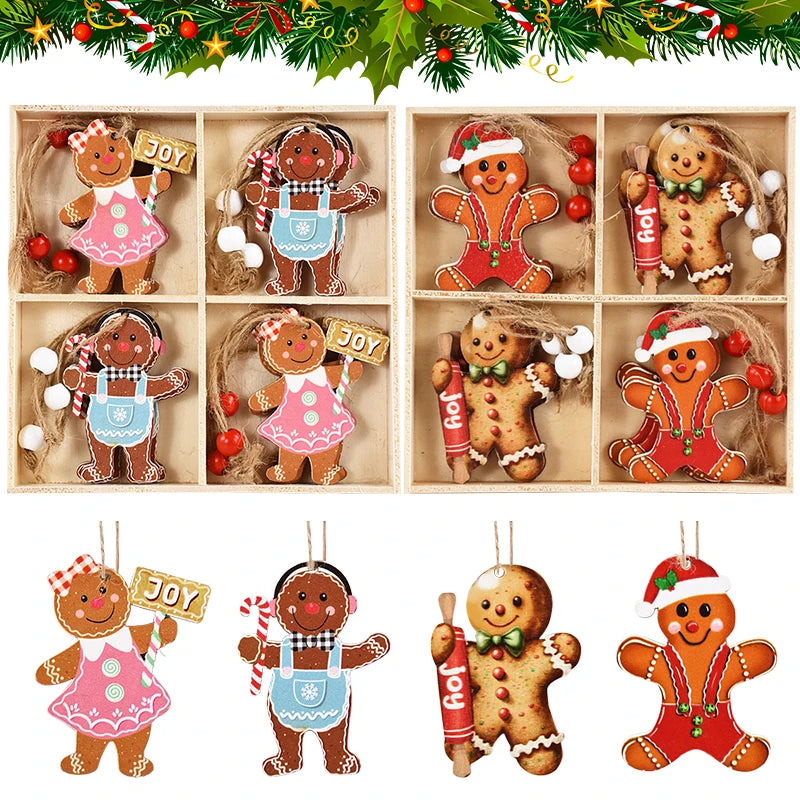 Christmas Wooden Pendants Gingerbread Man Gnomes Xmas Tree Hanging Oranment 2024 Noel Navidad Decorations for Home New Year Gift