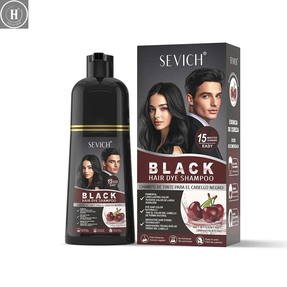 500ml Black Dyed Shampoo Instant Dye Covers Natural Gray Hair Shampoo Black Hair Dye Herbal Ginseng Ginger White Hair Dyed Black HALALZEN