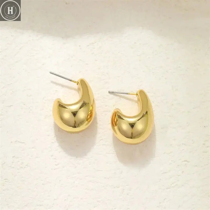 Vintage Chunky Dome Drop Earrings For Women Gold Plated Stainless Steel Thick Teardrop Earring Statement Wedding Jewelry Gifts HALALZEN