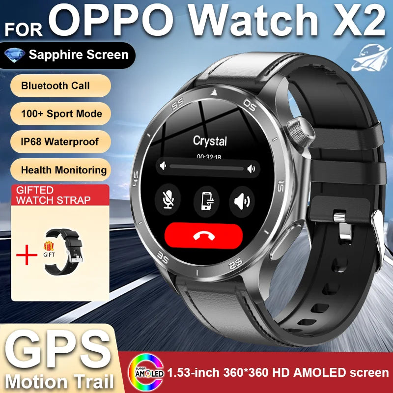 2025 New For OPPO Watch X2 GPS Smart Watch Men Bluetooth Talk Heart Rate Sports Fitness Tracker IP68 Waterproof Smartwatch Man