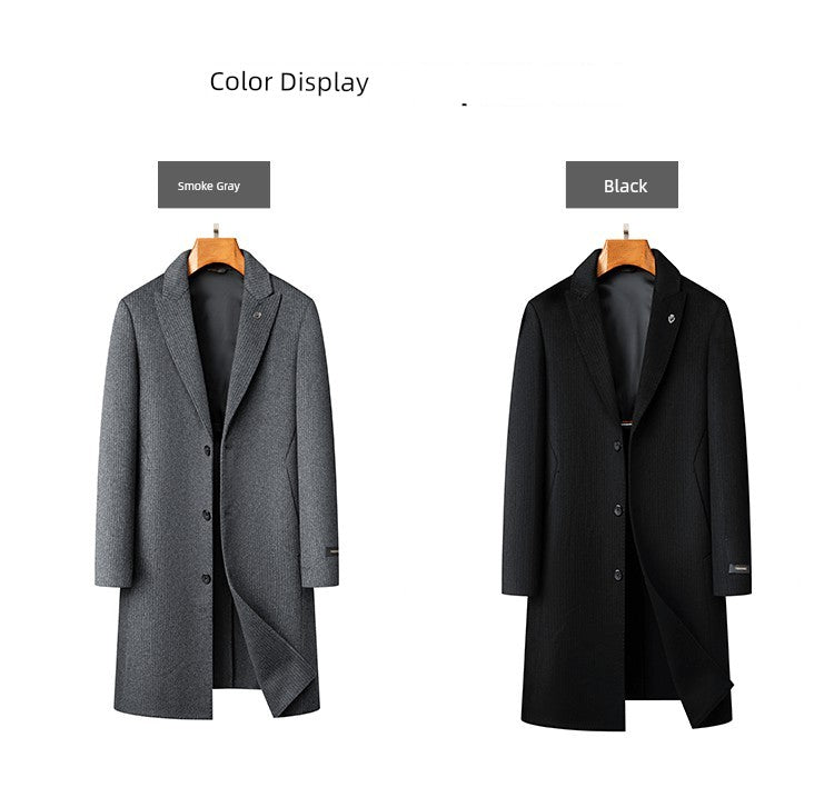 Pierre Cardin Hand-Stitched Wool Reversible Woolen Coat Closure Collar Casual Stripes Long Trench Coat Men