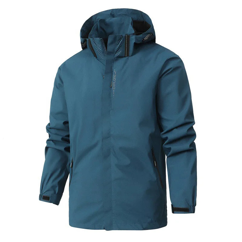 Spring Autumn Men's Lightweight Windproof Waterproof Jacket Outdoor Hiking Climbing Solid Color Long Sleeved Zipper Hooded Coat