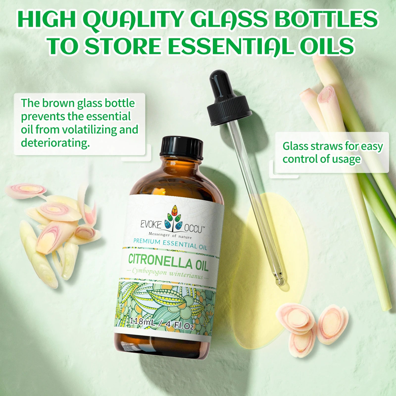 EVOKE OCCU Citronella Essential Oils, 118ML/4 Fl.Oz. Undiluted Oil for Cleaning, Air Freshening, Diffuer, Humidifier, Purifier