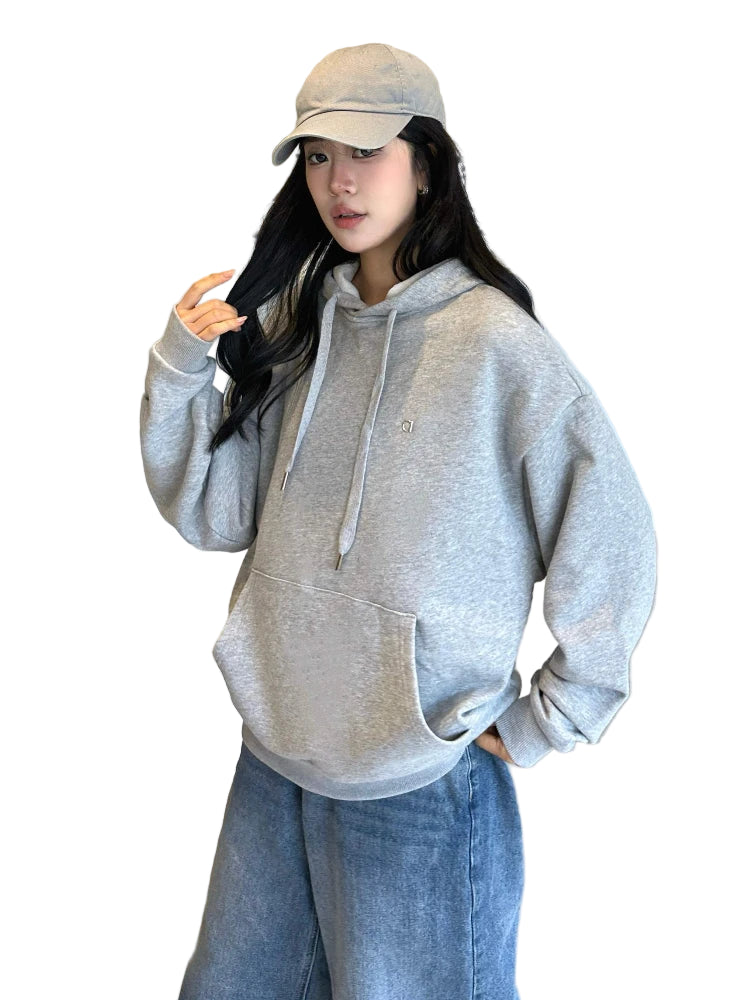 Autumn Drawstring Hoodie Women Loose Cotton Classic Letter Sweatshirt Fashion Casual Sports Solid Black Pullover Hoodies Women