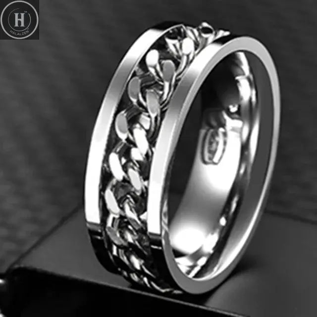 Cool Stainless Steel Rotatable Men Ring High Quality Spinner Chain Punk Women Jewelry for Party Gift HALALZEN