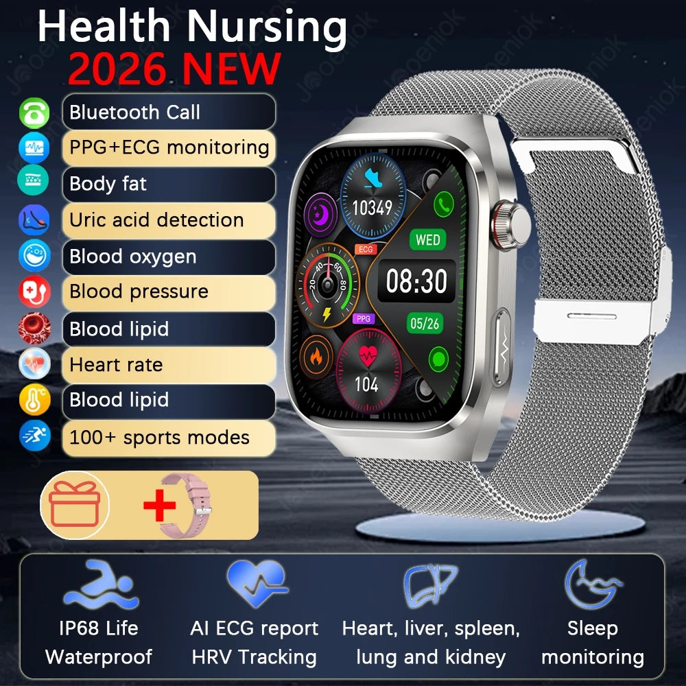 2026 New Professional-Grade Smart Watch Men ECG+PPG Uric Acid Body Fat Health Analysis IP68 Waterproof AMOLED Smartwatch Women