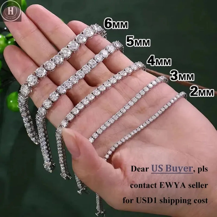 EWYA 925 Sterling Silver Moissanite Bracelet 0.1ct 3mm D VVS1 Diamond with GRA for Women Sparkling Wedding Party Fine Jewelry HALALZEN