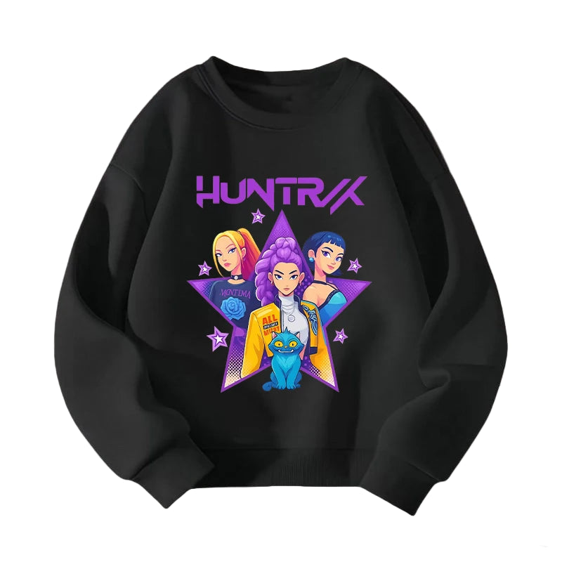 KPop Demon Hunters HUNTRIX Pirnt Hoodie Autumn Long Sleeve Tops Women's Clothing Sweatshirts