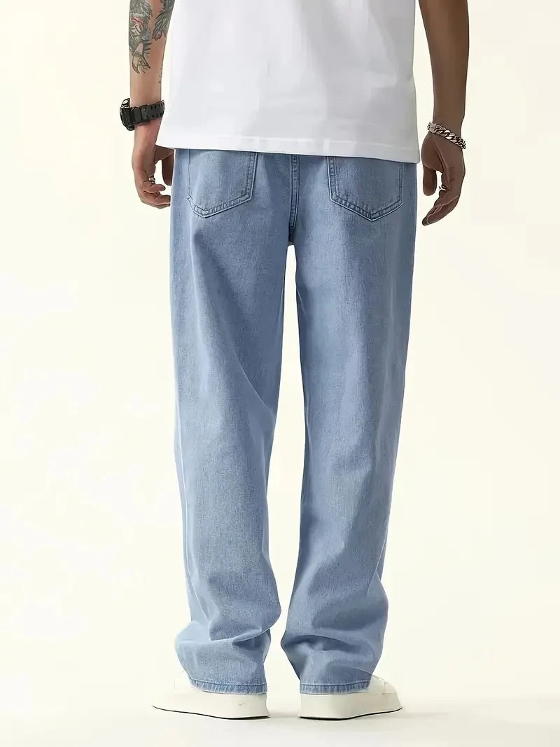 Men's Slim-Fit Stretch Jeans - Smart Casual Style, Blue Transitional Style, Suitable for All Seasons