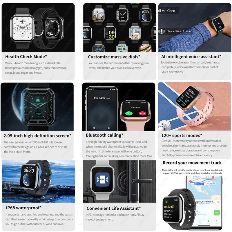 New AMOLED 2.05" HD Screen Smart Watch Women Series 9 Custom Dial 500+ Wireless Charging Men Smartwatch For Apple Watch IW9 IW10