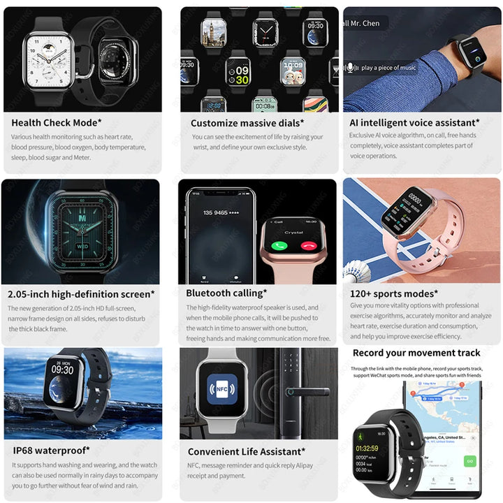 New AMOLED 2.05" HD Screen Smart Watch Women Series 9 Custom Dial 500+ Wireless Charging Men Smartwatch For Apple Watch IW9 IW10