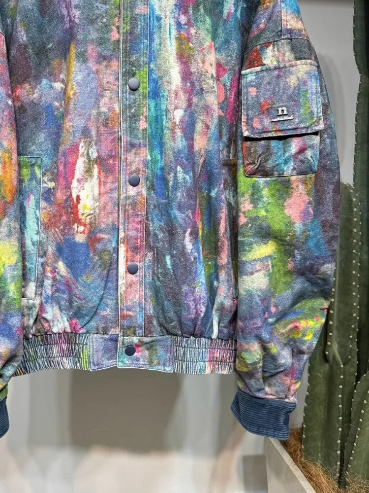 Fashion Hip Hop Mesn Camouflage Denim Jacket Patchwork Lapel Loose Fit Personality Spring Street Long Sleeve Casual Coat Male