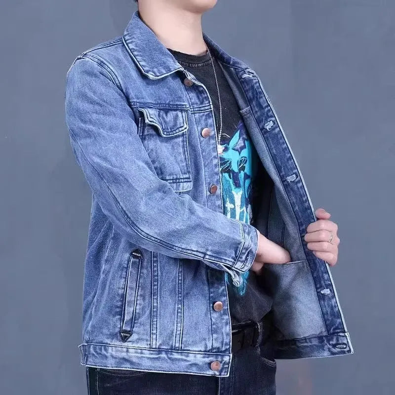 Men's Casual Long Sve Denim Jaet Loose Fit Collared Workwear Resistant to Tearing And Dirt for Autumn And Winter